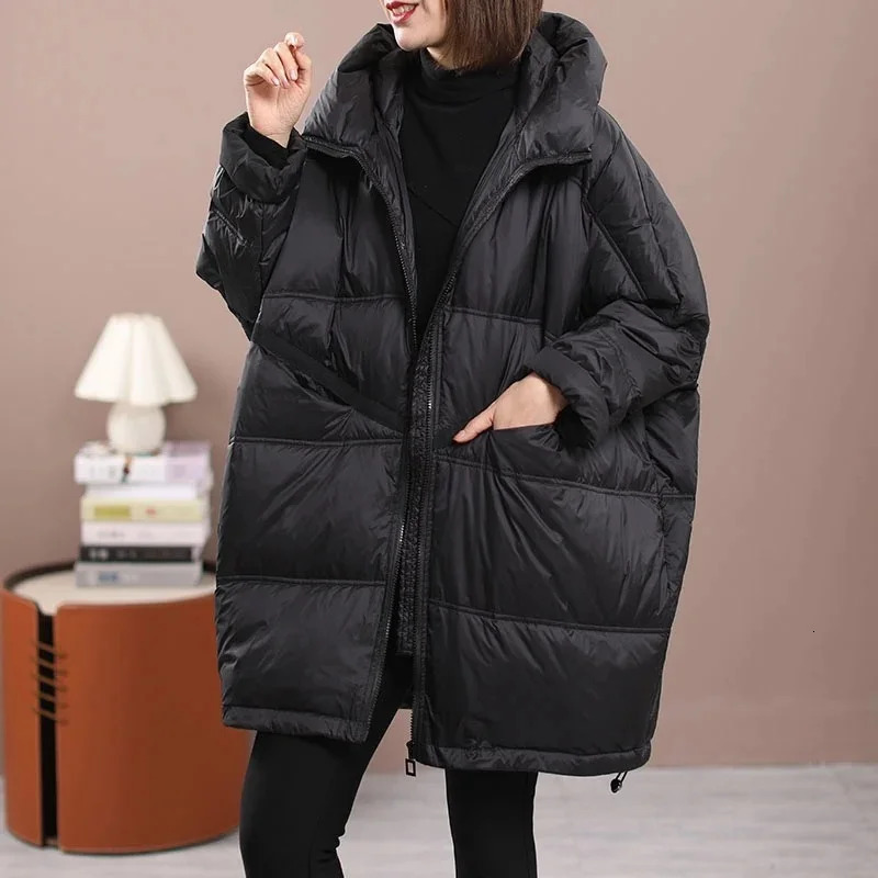 Womens loose jacket with hood jacket autumn/winter white duck oversized inflatable jacket insulated Korean jacket 241009