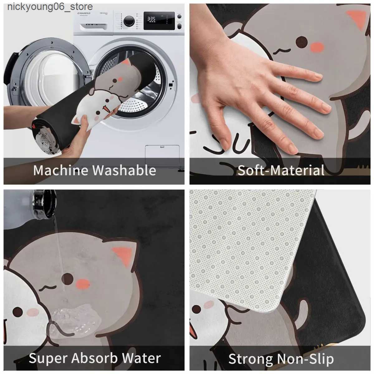 Non-Slip Bath Mats Peach And Goma Welcome Bath Mat Cartoon Cat Velvet Soft Toilet Mat Kitchen Shower Door Anti Slip Floor Mat Custom Bathroom Rug L240