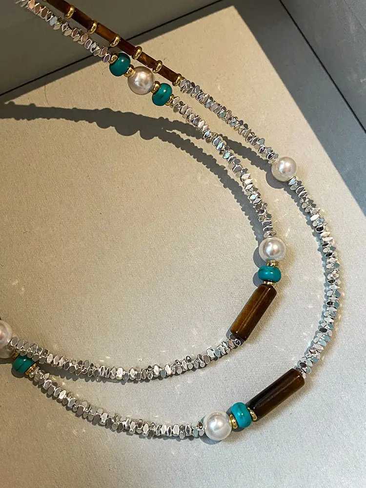 Natural stone pearl beads silver plated necklace female light luxury niche collarbone necklace accessoriesX241010