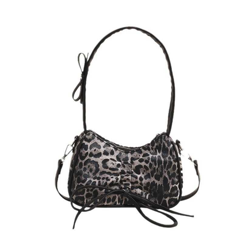CMM Small Niche Design Leopard Print Bow Hand Held Armpit Cloud Bag for Women Autumn New Single Shoulder Crossbody Tote Bag