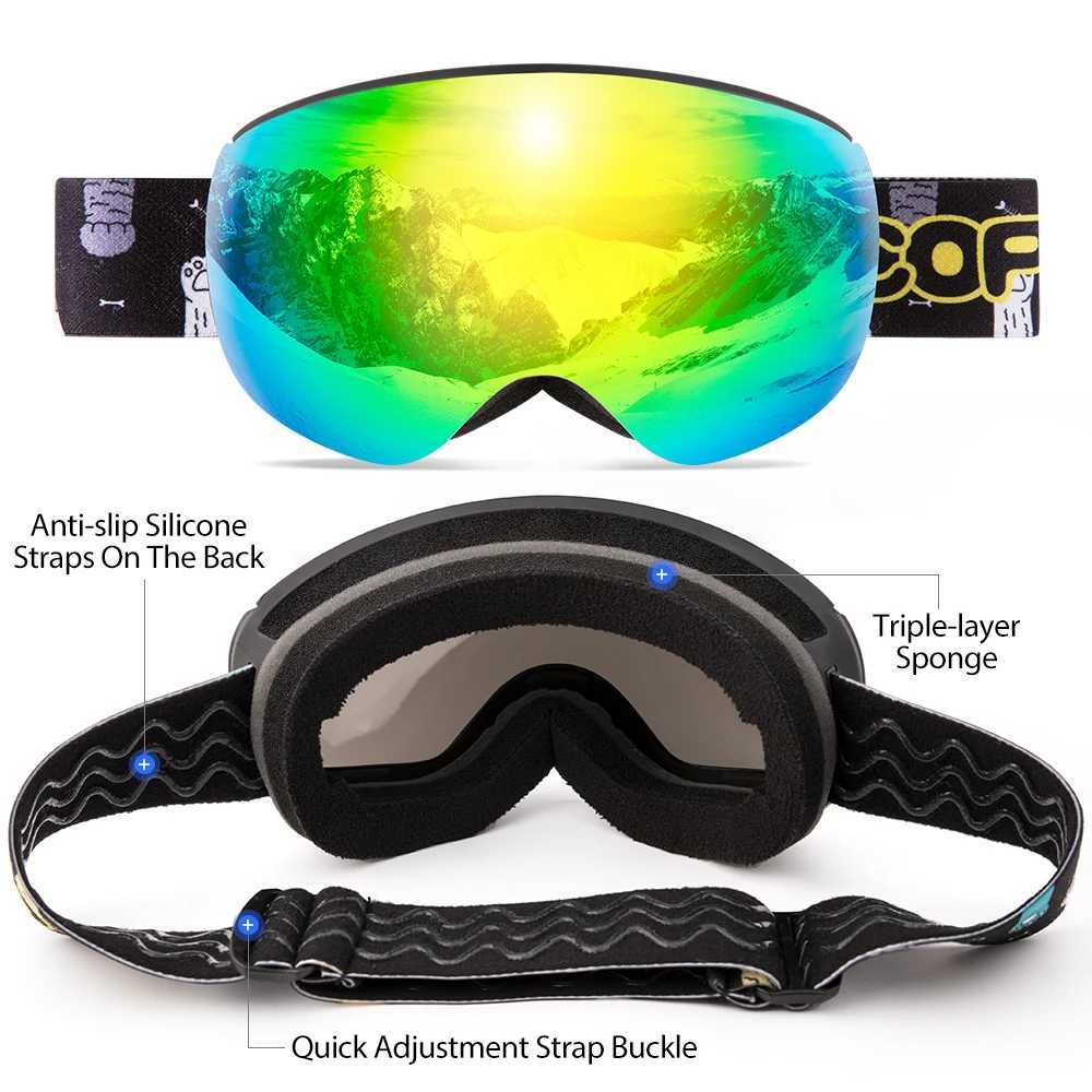 Magnetic childrens skiing goggles UV400 anti fog mask glasses skiing girls and boys skiing goggles with personalized strap CL241010