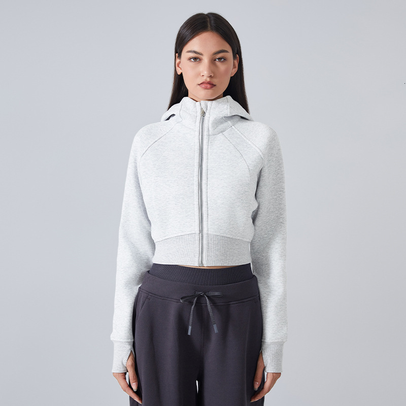 Autumn and winter velvet casual sports hoodie for women, slim fit zipper hooded cardigan, yoga top DAW137