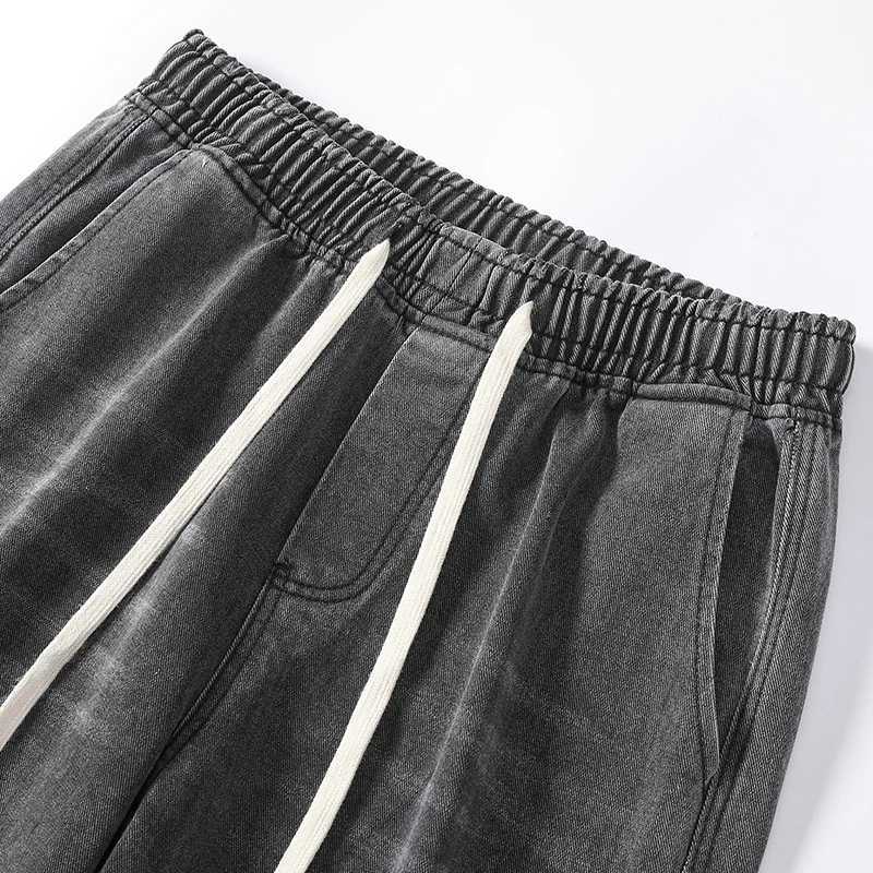 Spring and Autumn New Mens Jeans Hong Kong Style High Street Wide Leg Pants Washed Drawstring Rubber Band Pants TrendX241009