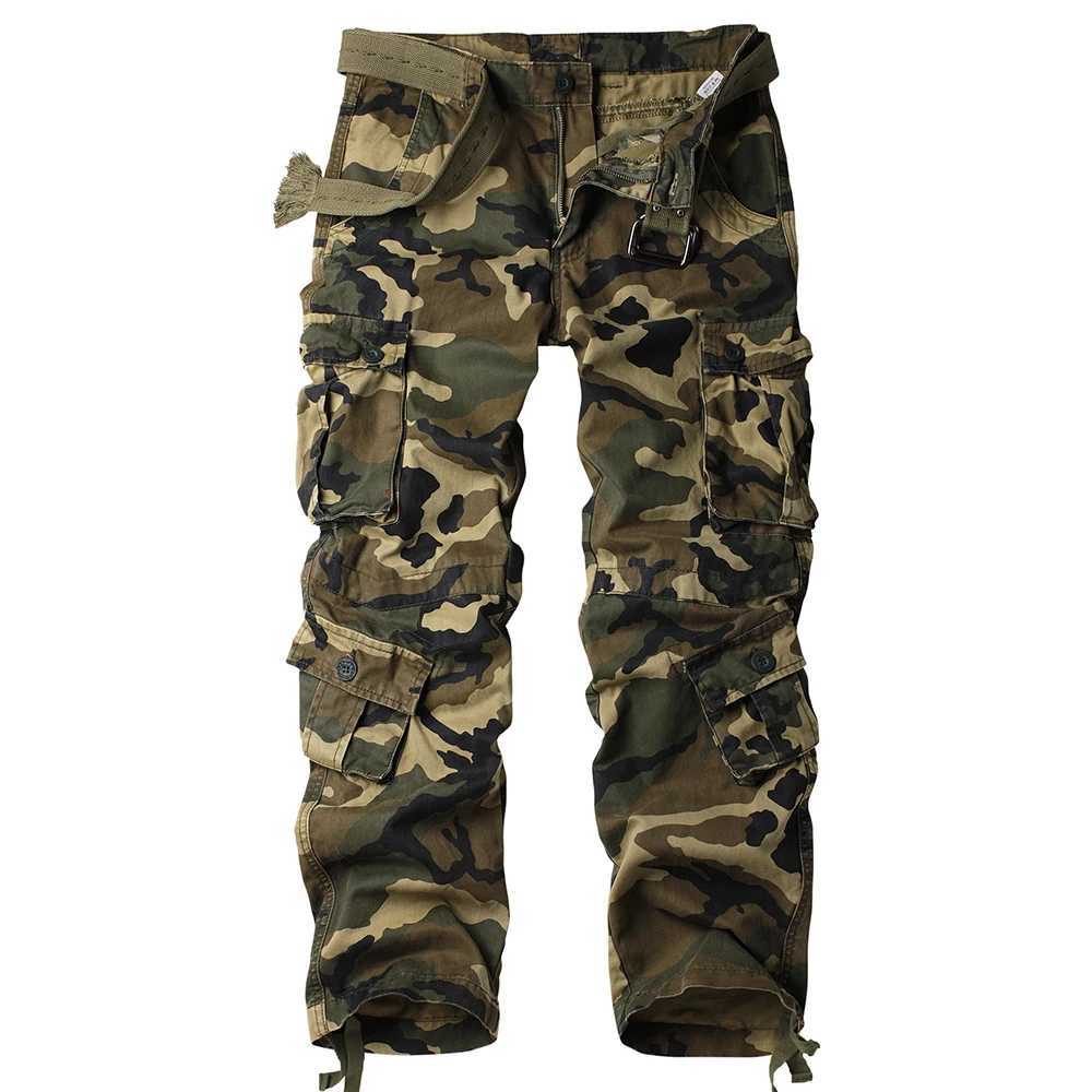 AKARMY tactical camouflage jogger outdoor tear resistant military casual loose mens sports pants made of pure cotton with multiple pockets W241009