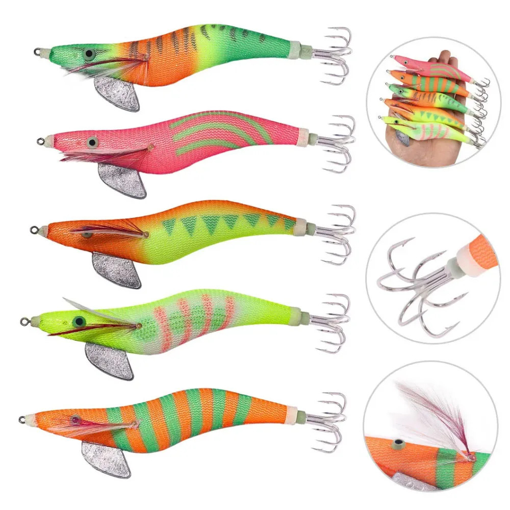15CM Squid Jig Egi Baits Luminous Octopus Wooden Shrimp Fishing Lure Artifical Squid Jig Cuttlefish Hook Bait with Sound Beads 241010