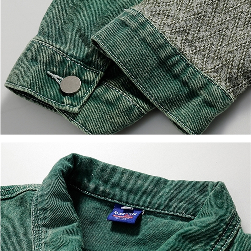 Arrival Green Patchwork Men Women Unisex Denim Jean Jacket Coat Bomber Shirt Casual Couple Retro Vintage Streetwear Autumn 240913
