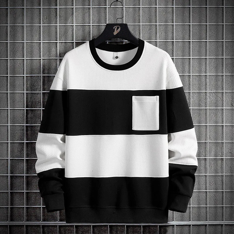 Spring Mens Striped Sweater Cotton Super Large Hoodie Long Sleeve OCollar Zipper Street Clothing Fashion Top 6XL 8XL 241010
