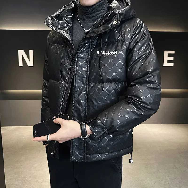 Men's Down Parkas Trendy Mens Hooded Down Jacket 2024 New Winter Thickened Casual Top Loose Fit Warm Comfortable Outwear Hooded Coats Y241009R4NL