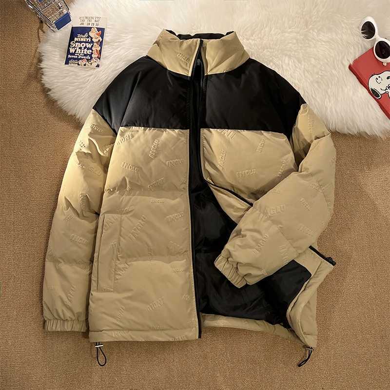 Men's Down Parkas Strtwear Trend Warm Bubble Coat Mens Winter Outdoor Coat Contrast Zippered Jacket Casual Warm Puffer Jacket for Men Y241009AFW9