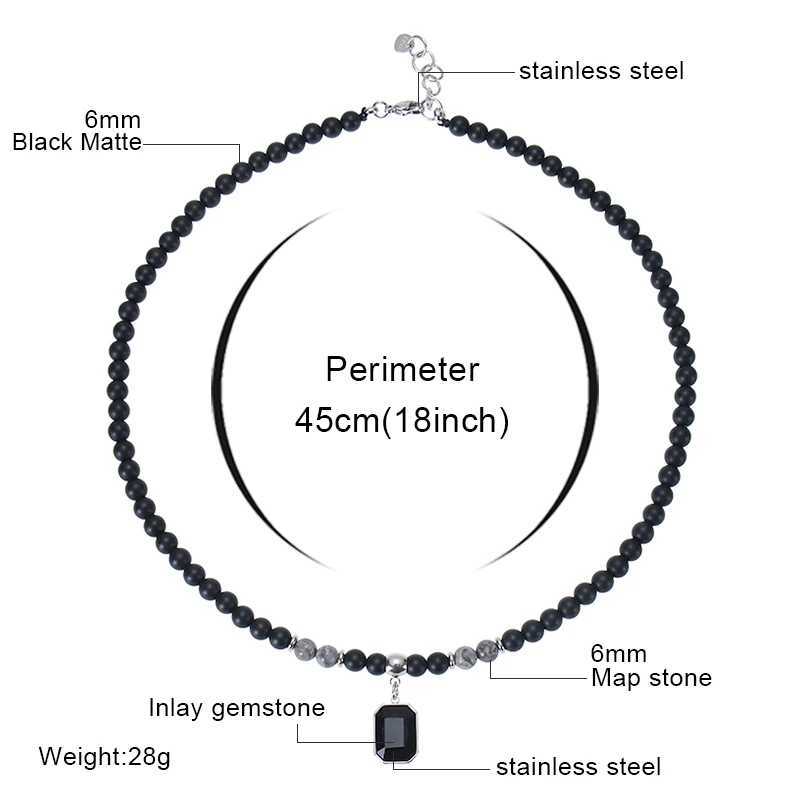 Black Matte Healing Stone Beads Necklace for Women Men Tigers Eye Beaded Necklace Retro black gemstone pendant hip-hop NecklaceX241009