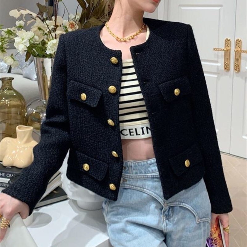 Lanjia- Autumn Winter Small Fragrant Tweed Jacket Coat Women Vintage Woolen Short Coats Streetwear Elegant Casual Slim Outwear Crop Top 241010 9Cc19