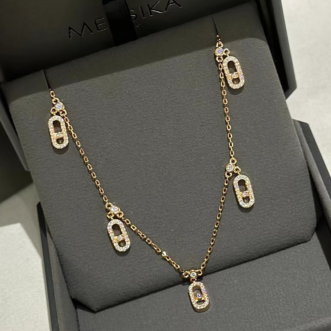 Designer Messik Necklace Mesika Jewelry High Version Three Diamond Sliding Necklace Plated with 18k Rose Gold Cnc Precision Sculpture Art Introduction Fashion Col