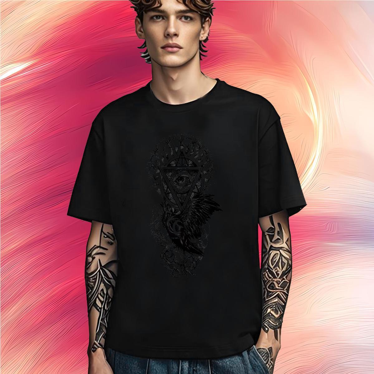 Free Shipping Men T Shirts 230g 100% Cotton eye of the devil Beach Custom Print Plus Size O-Neck Short Sleeve Men Tshirts New Clothes