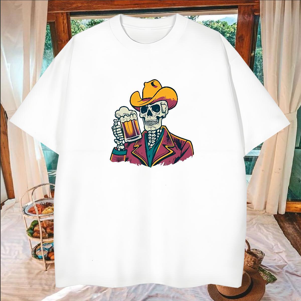 Free Shipping T Shirts Men 230g 100% Cotton skull High Street Hip Hop White Plus Size Breathable Short Sleeve Men Tees Fashion Design Wear