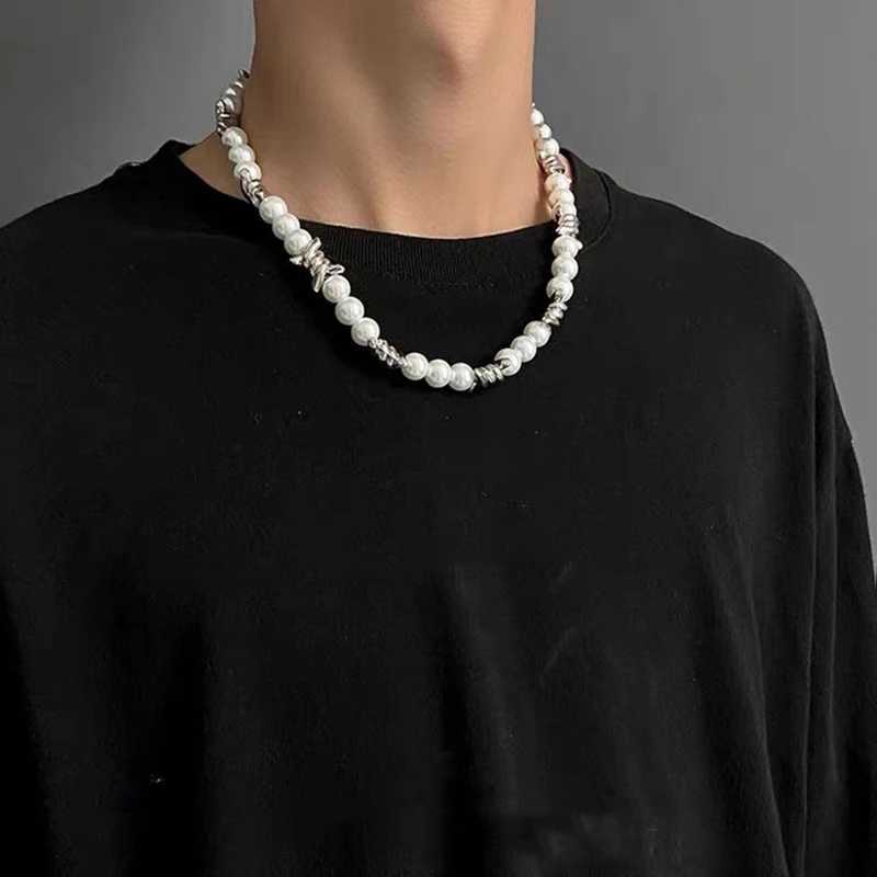 Fashion Thorns Chain Imitation Pearl Beads Necklace Men Jewelry 2023 Personality Trend Street Hip-Hop Necklaces Jewelri Man PunkX241009