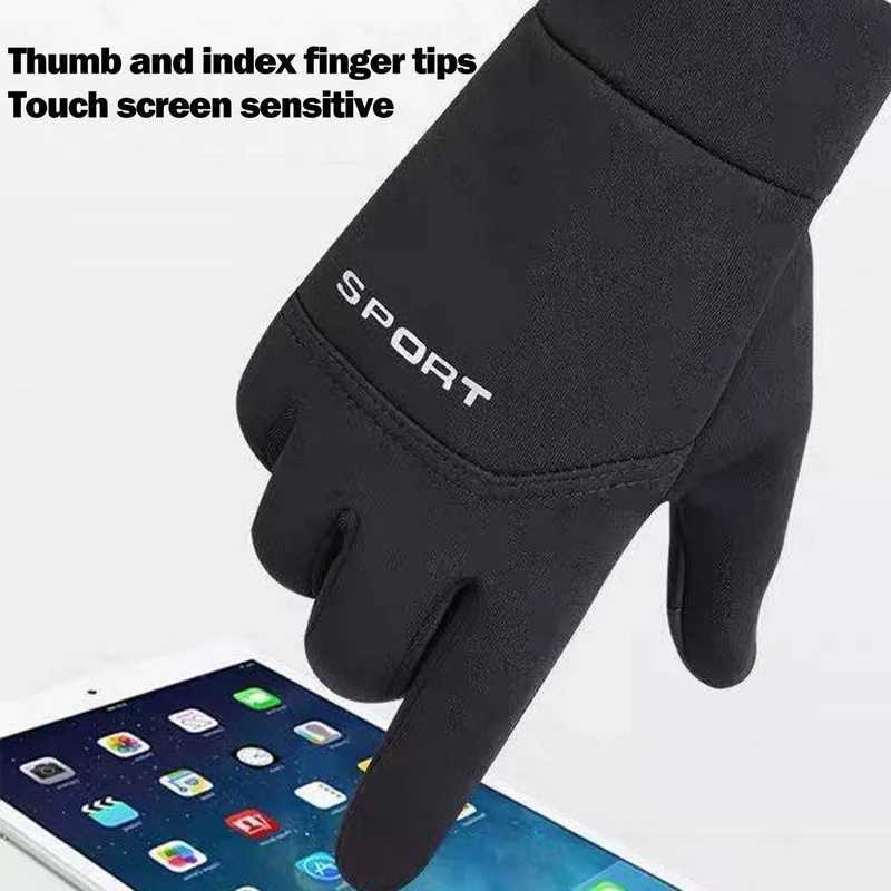 Mens Winter Waterproof Bicycle Gloves Outdoor Sports Skiing Running Motorcycle Touchscreen Wool Gloves Anti slip Warm Full Finger W241009