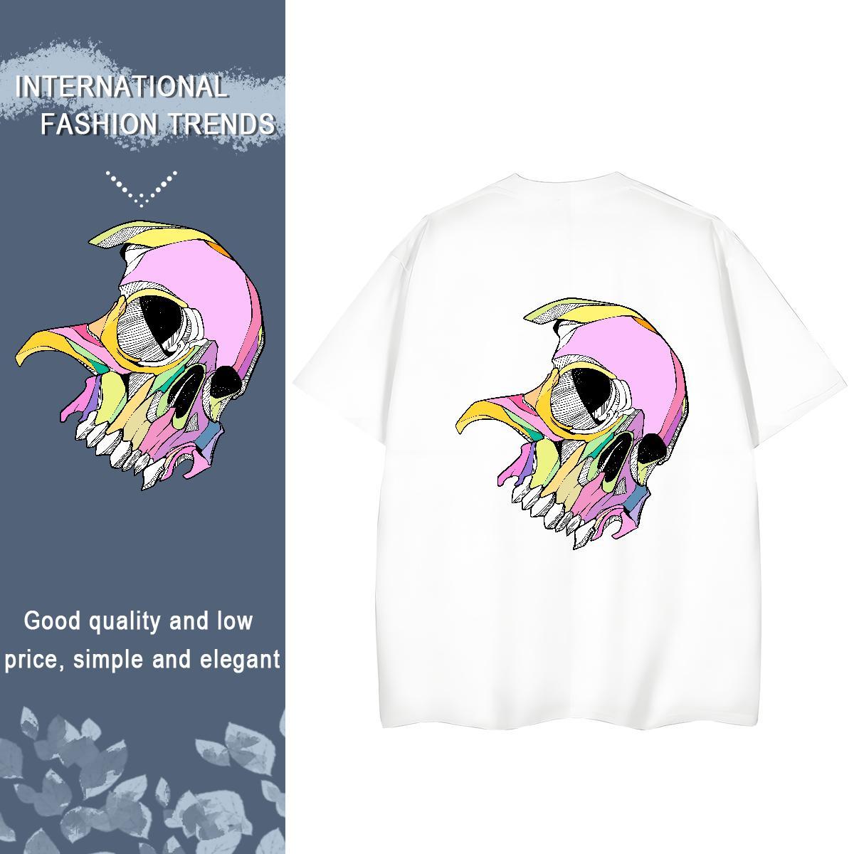 Custom T-Shirts for Women 230g Cotton Round Neck Short Sleeve High Street Hip Hop skull Tshirt for Man Woman Unisex Custom Cartoon Top Shirts