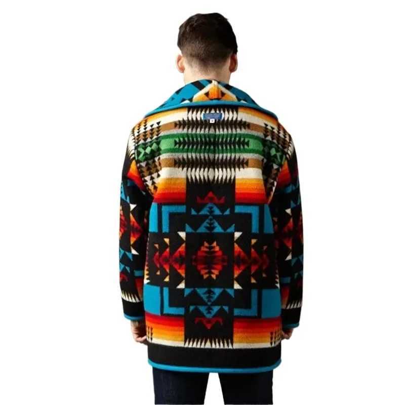Mens Jackets And Coats Ins Spring/Autumn Printing Fashion Jacket Geometric Turn-down Collar Single Breasted Woolen Oversized Men LX241010