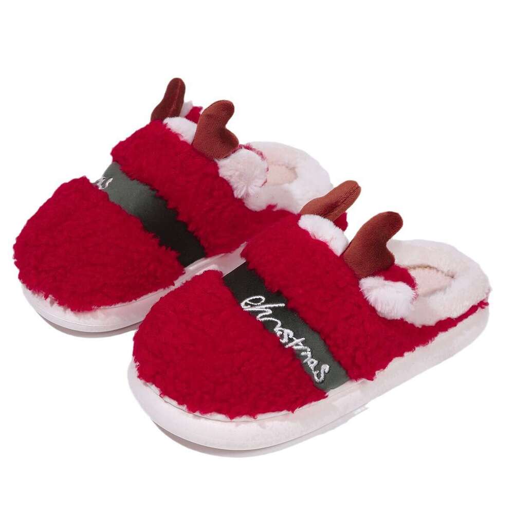 Women Shoes Christmas Reindeer Cotton Slippers Home Cotton Slippers Wear Resistant Anti Slip Warm Shoes Thick Velvet Slippers Red Winter Shoes High Qu