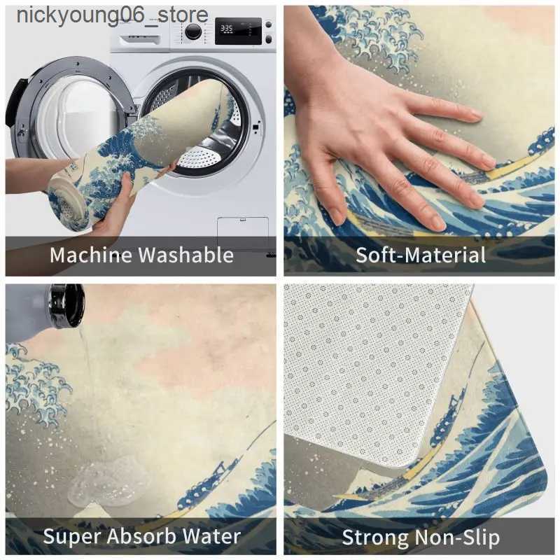 Non-Slip Bath Mats Personalized Under The Great Wave Off Kanagawa Katsushika Hokusai Doormat Mat Anti-Slip Bath Kitchen Balcony Rug Carpet 40*60cm L24