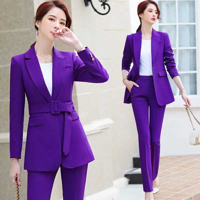 Purple womens Trouser suit business jacket and Trouser professional clothing office suit jacket set pants set womens W241009