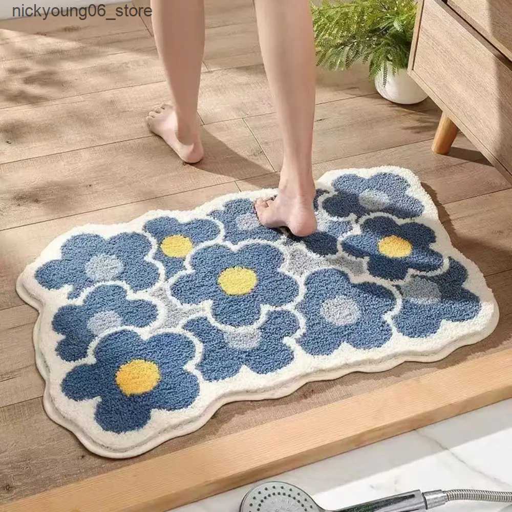 Non-Slip Bath Mats 1pc 40*60cm Cute Flower Bathroom Rug Machine Washable Bathroom Floor Mat Extra Soft Absorbent Non-Slip Bath Rug L240910