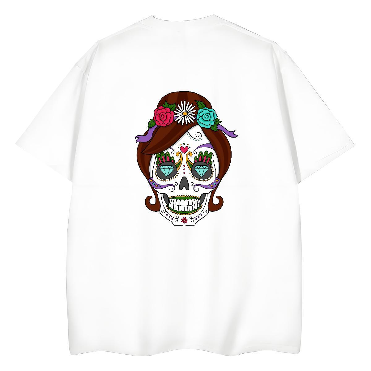 2024 T-Shirts 230g Cotton Breathable Crew Neck Daily Outfit skull Lady T shirt High quality DIY Printed Wear