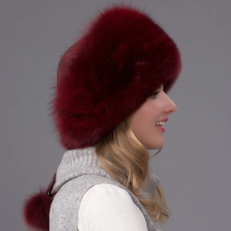Selling 100% Natural Fox Fur Hat Womens Thick Winter Warm Fashion Earcup 241009