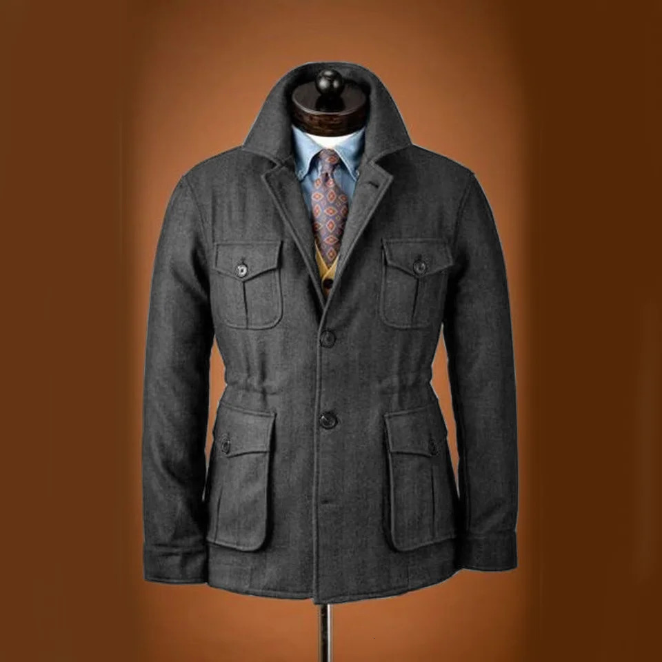 Mens coarse woolen jacket tailcoat wool set high-quality clothing wool single chest casual slim fit mens jacket 241009