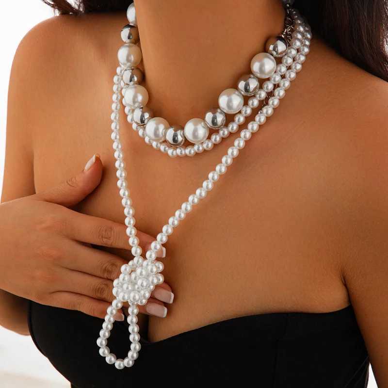 Retro Imitation Pearl Beaded Multi-Layer Necklace Choker WholesaleX241009