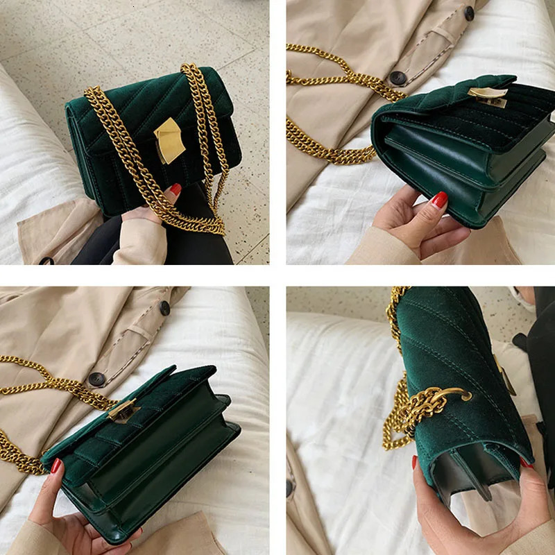 Elegant golden velvet cross body bag suitable for female ers shoulder bags chain messenger bags womens mini wallet handbags 241008