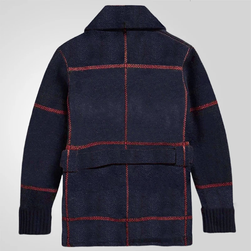 Vintage Striped Crochet Knit Coats For Men Autumn Winter Outdoor Casual Lapel Buttoned Sweater Jacket Mens Fashion Belt Sweaters 240907