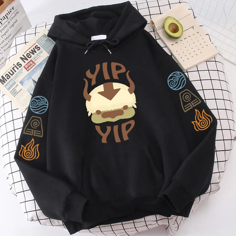 Avatar The Last Airy Hoodie Mens Appa YIP Letter Printed Long Sleeve SpringSummer Black Anime Top Loose 241010