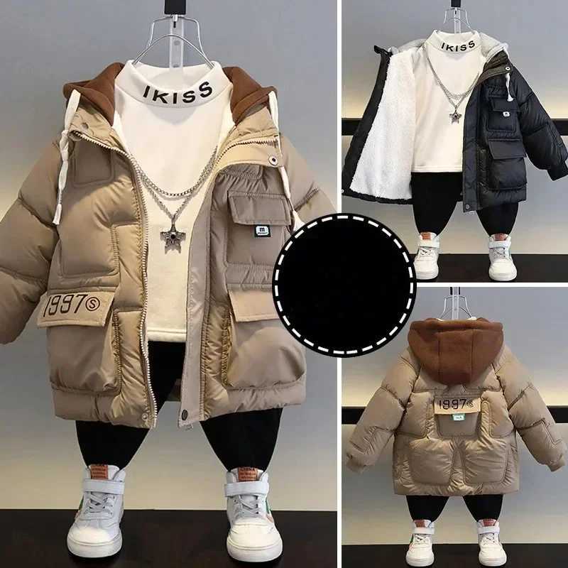 Down Coat Childrens Park Boys Winter Warm Coat Teenagers Fashion Thick Hooded Jacket Winter Outdoor Coat Baby Park New Style H241010