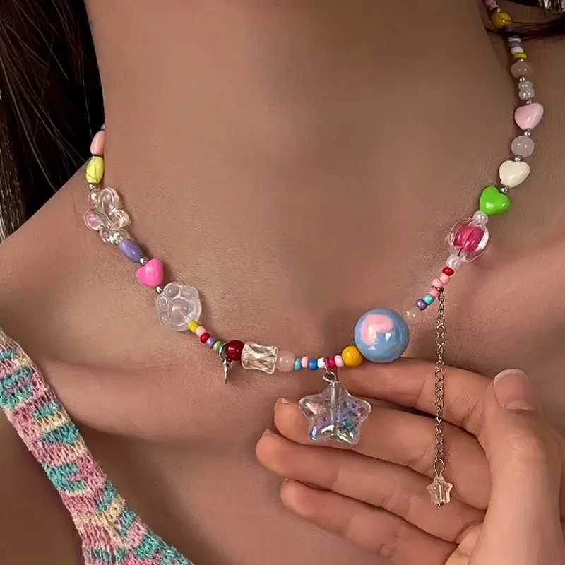 Pendant Necklaces Boho Candy Star Beaded Chain Necklace - Colorful Y2K Vacationcessories H241010