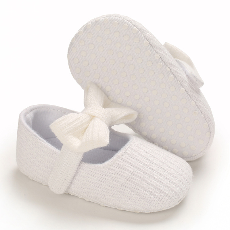 Baby Girl Princess Shoes Toddler Cute Bowknot Solid Color Knitted Non-slip Flat Soft-sole Lovely Butterfly-knot cutefeet Infant First Walkers Shoes 0-