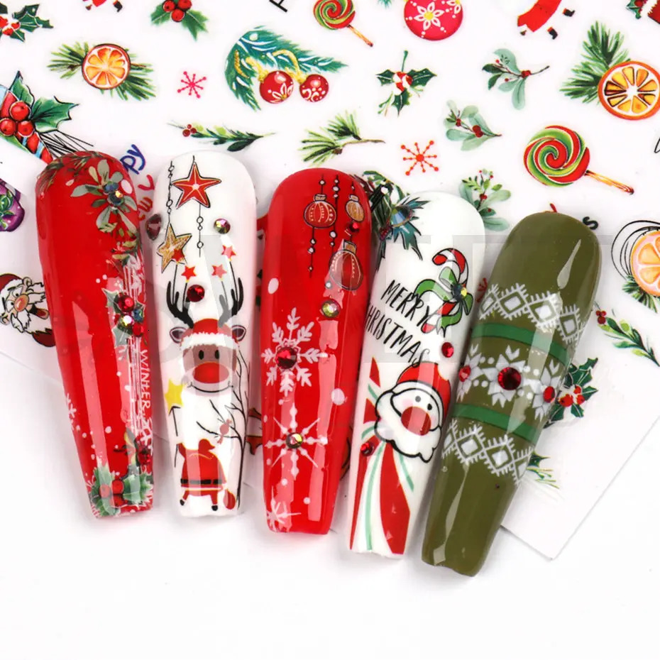 3D Christmas Stickers Nail Stickers Winter Snowflake Holly Orange Cartoon Christmas Bird Year Nail Decoration BEF892 241008