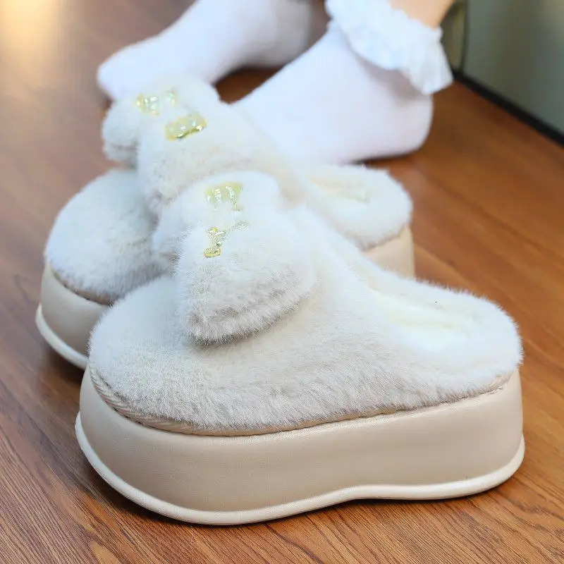 Pink fur Clog slider womens short and chubby slider shoes thick plush anti slip home slider womens bedroom shoe platform fluffy slider 241007