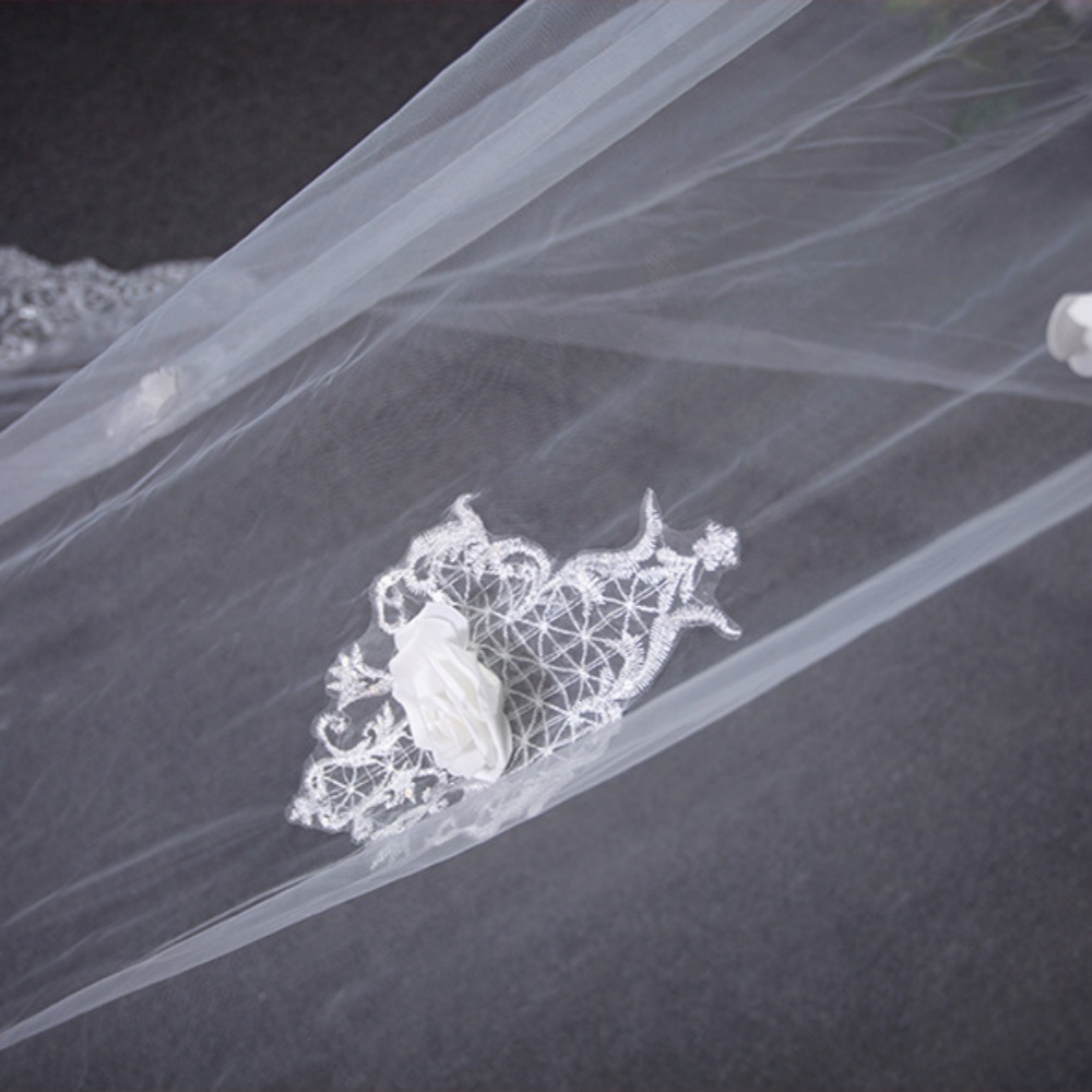 Illusion Wedding Veil 3D Appliques One Layer Long Cathedral Length Veils Applique Edge Custom Made Bridal Accessories High Quarity