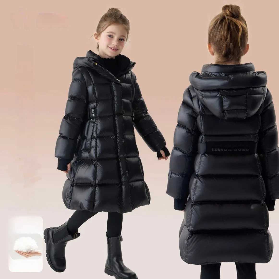 Down Coat Girl and boy down jacket long and thick Parkas black childrens hoodie warm coat baby apron snow jacket winter clothing XMP549 H241010