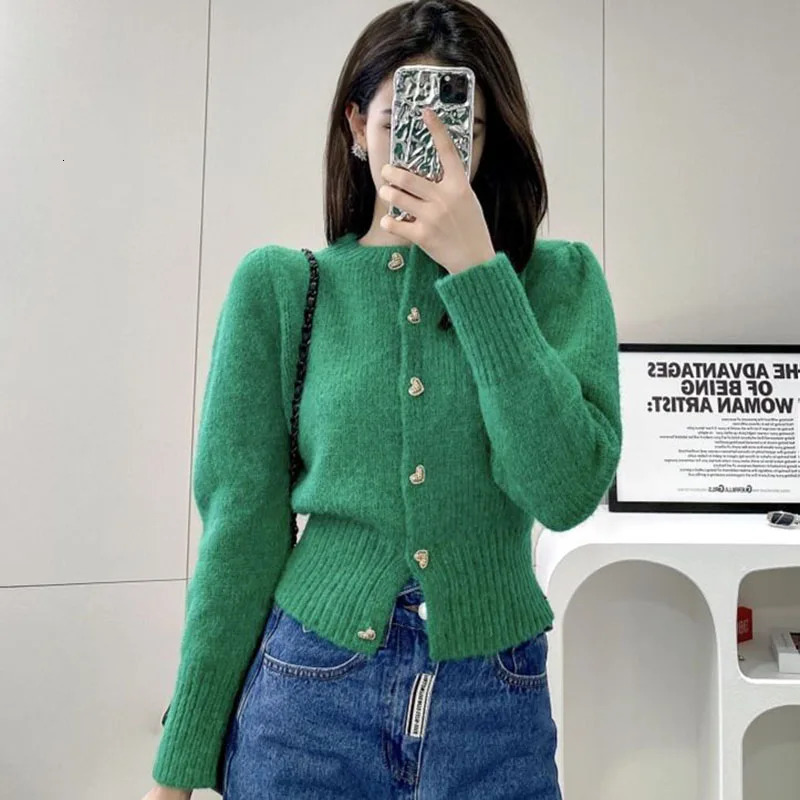 Biyaby Sweet Heart Buttons Sweater Coat Women Autumn Winter Gentle Style Solid Knitted Cardigans Woman Korean Loose Short Jacket 241007