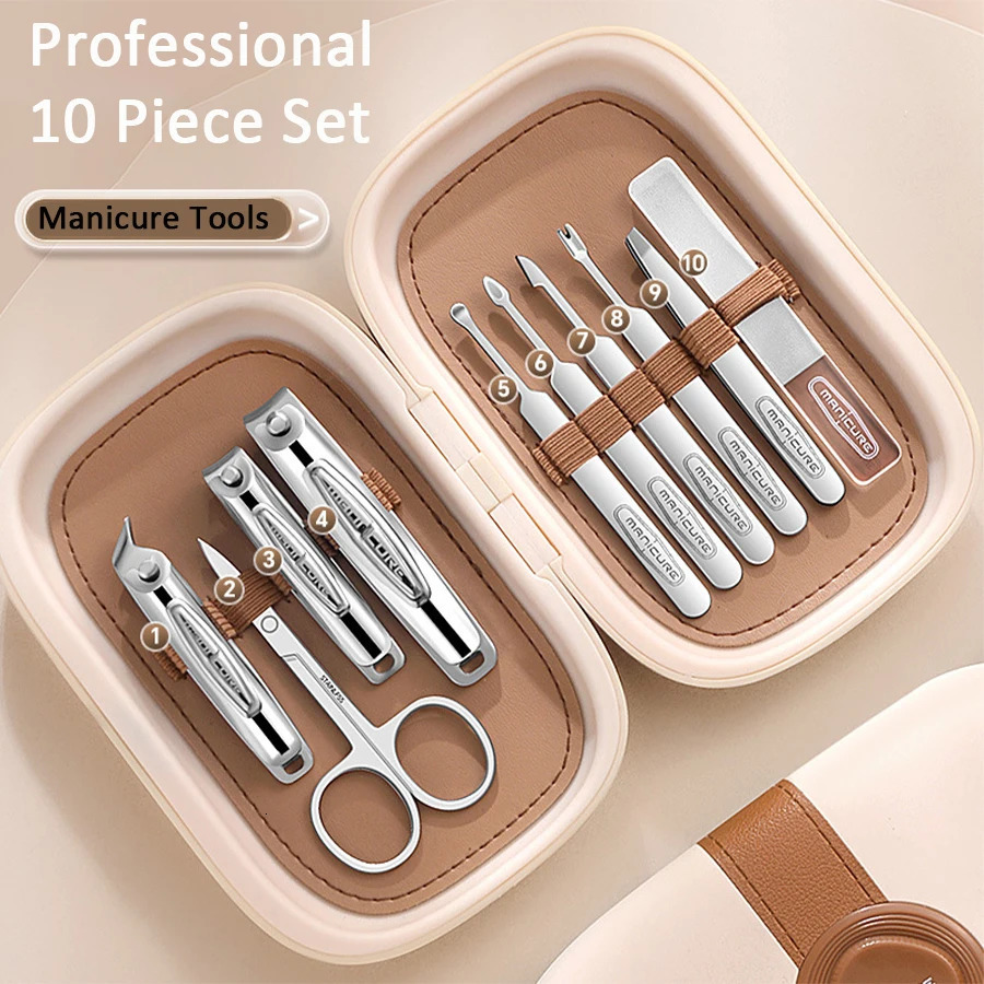 10 in 1 Ergonomic Kit Personal Care Tools Stainless Steel Professional Nail Clippers Ergonomic Kit Travel Box Kit 240927