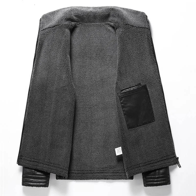 Artificial leather bicycle jacket mens artificial fur trim cashmere blend sleeves and wide waist 240927