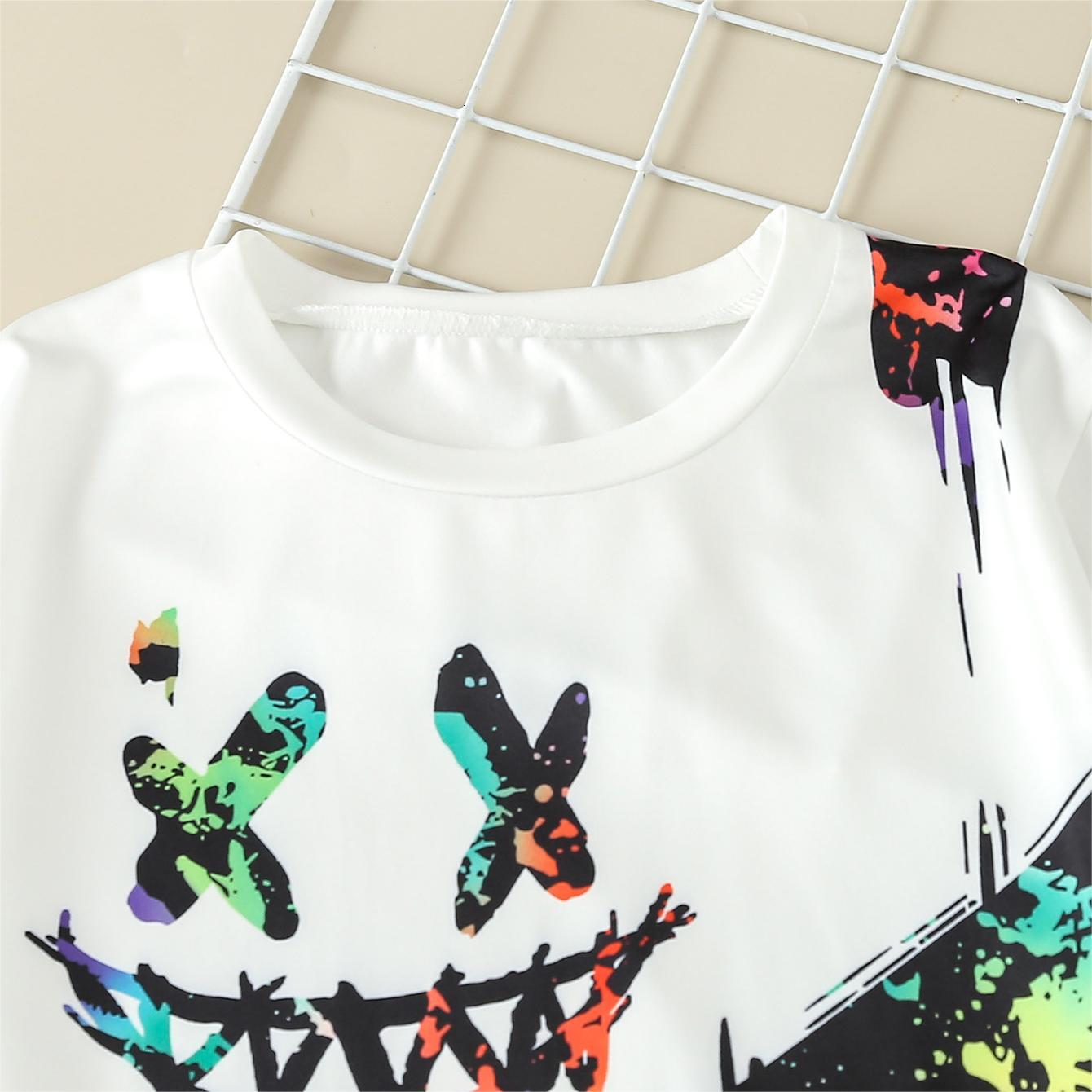 2024 Personalized Trendyy Boys' White Background Splicing Smiley Face With Full Colorful Smudged Shorts Suitable For Outdoor Leisure And Play