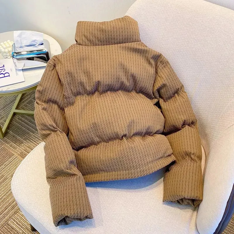 2024 Winter Korean Style Short Jacket For Women Brown Thicked Coats Casual Warm Croped Long Sleeve Parkas 80s Retro Outwear 240930