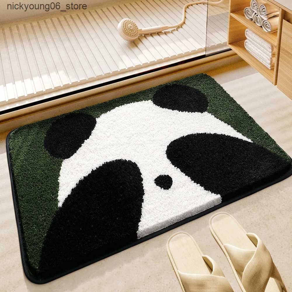 Non-Slip Bath Mats Shy Panda Bath Mat Large Capacity Absorbent Foot Mat Microfiber Bathroom Rug Shower Room Door Mat TPR Latex Non-slip Bottom L240910