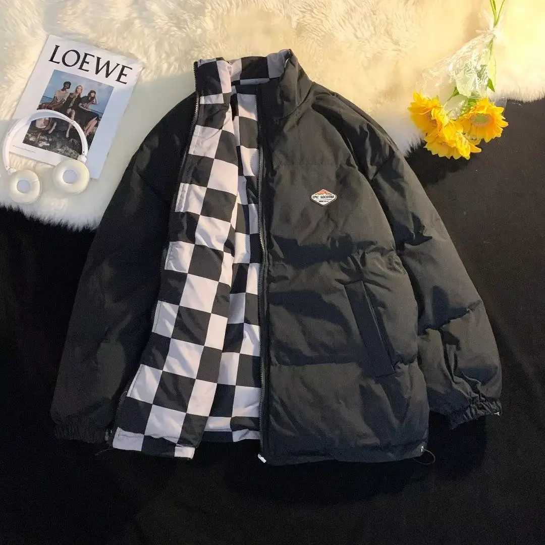 Men's Down Parkas South Korean mens winter double-sided printed jacket original thick and thin fashion niche couple cotton padded jacket Y241009N