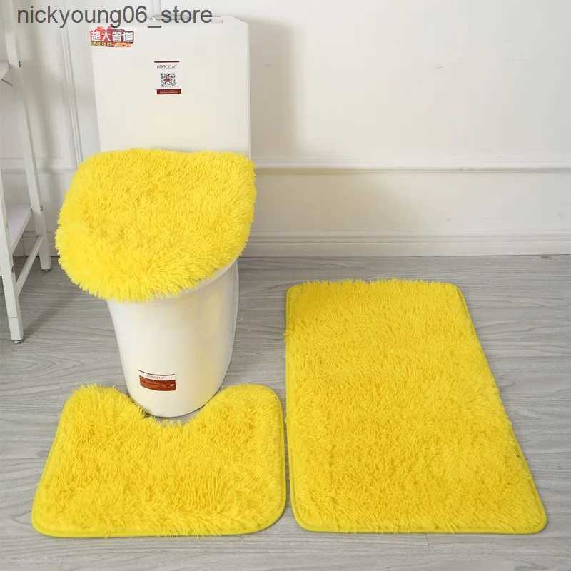 Non-Slip Bath Mats 3pcs/set Solid Color Bathroom Mat Set Fluffy Hairs Bath Carpets Modern Toilet Lid Cover Rugs Kit Rectangle 50*80 50*40 45*50cm L240