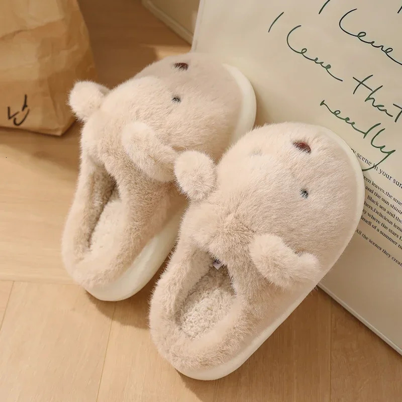 Womens warm winter cute bear slippers mens casual home plush slippers couple comfortable anti slip outdoor cartoon shoes 241007