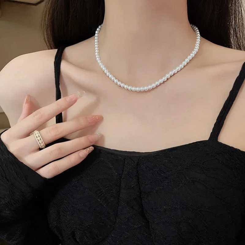 4mm-6mm Imitation Pearl Pendant Necklace for Women Elegant Romantic Invisible Fish Wire Clavicle Bead Collares Wedding JewelryX241009